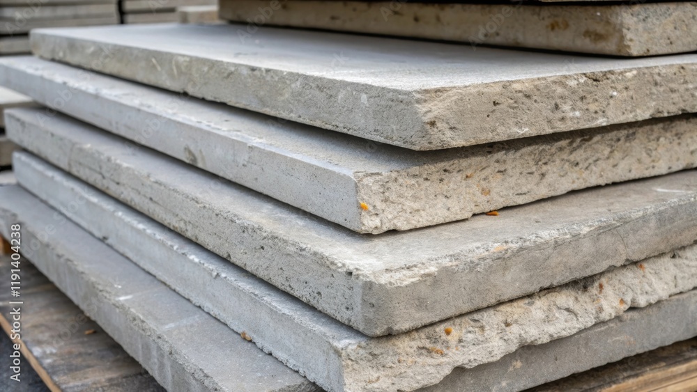 Aufkleber Medium closeup of concrete slabs stacked haphazardly showcasing rough textures and uneven edges that contrast with the smooth polished forms of surrounding materials.