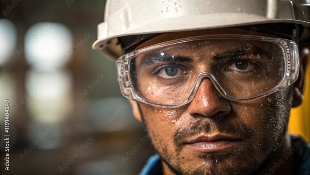 Poster medium closeup of gear a close image of the side of a workers face halfcovered by protective eyewear