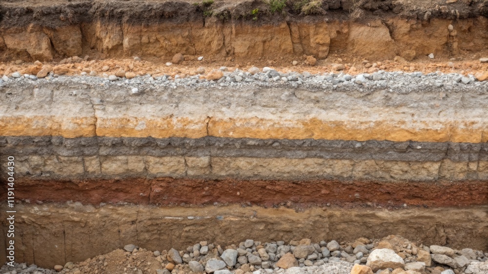 Poster Medium closeup of the excavation process revealing a gradual borehole formation with visible striations of different rock types emphasizing the geological complexity encountered