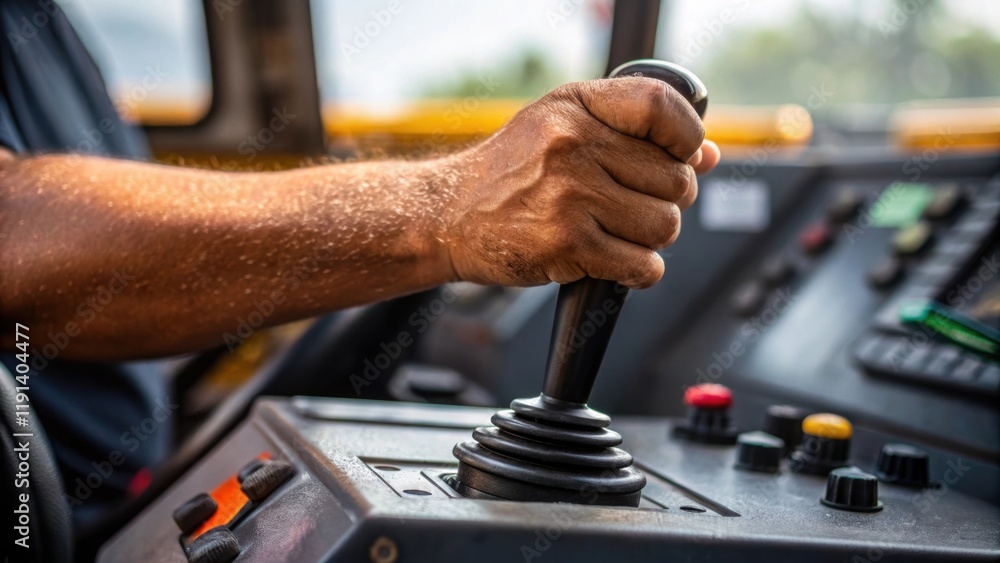 Aufkleber medium closeup of the operators hand skillfully maneuvering the control lever sweat glistening on th