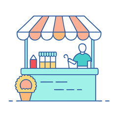 Naklejka premium vendor booth at fair vector icon, vendor booth at fair vector illustration - simple illustration of vendor booth at fair, perfect for logos and icons vendor booth at fair