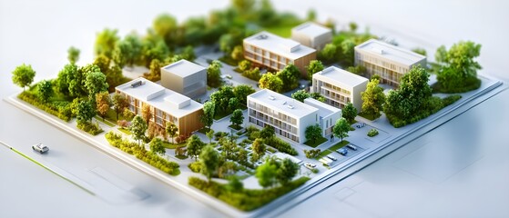 Modern Urban Landscape with Green Spaces and Contemporary Architecture Model