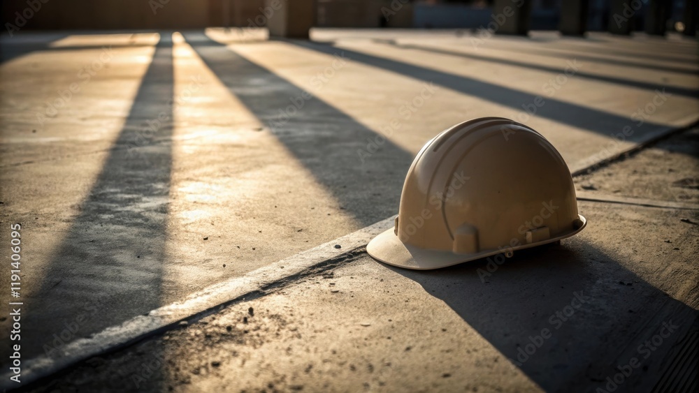 Aufkleber The hard hat casts an elongated shadow in soft afternoon light creating a contrast between the gritty concrete texture and the smooth lines of the helmet.
