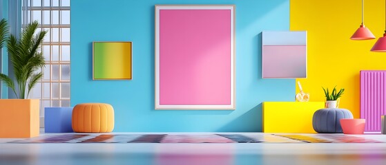 Modern Colorful Interior Design with Bright Walls and Abstract Art