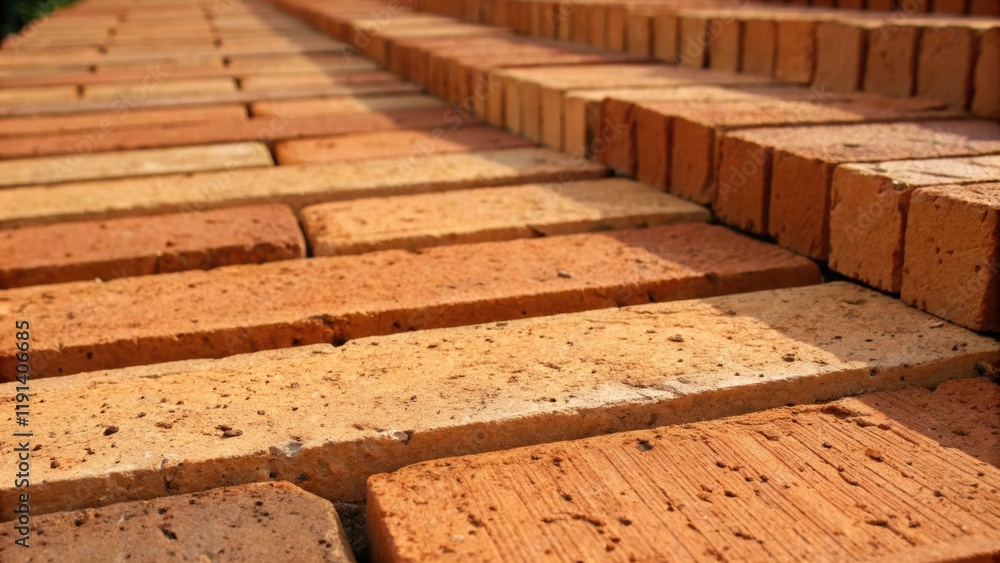 Poster the rich warm tones of terracotta bricks arranged in a staggered pattern their porous surfaces marke