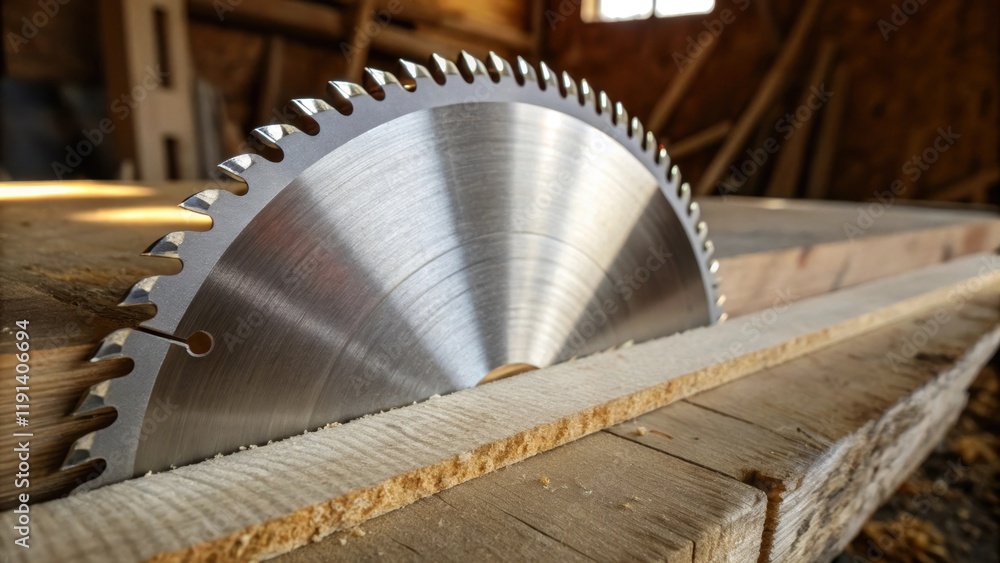 Poster the reflection of light off the metallic saw blade reveals the depth of the grooves within the teeth