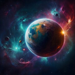 Obraz premium Vibrant Abstract Space Background with Cosmic Elements Perfect for Digital Art and Design Projects