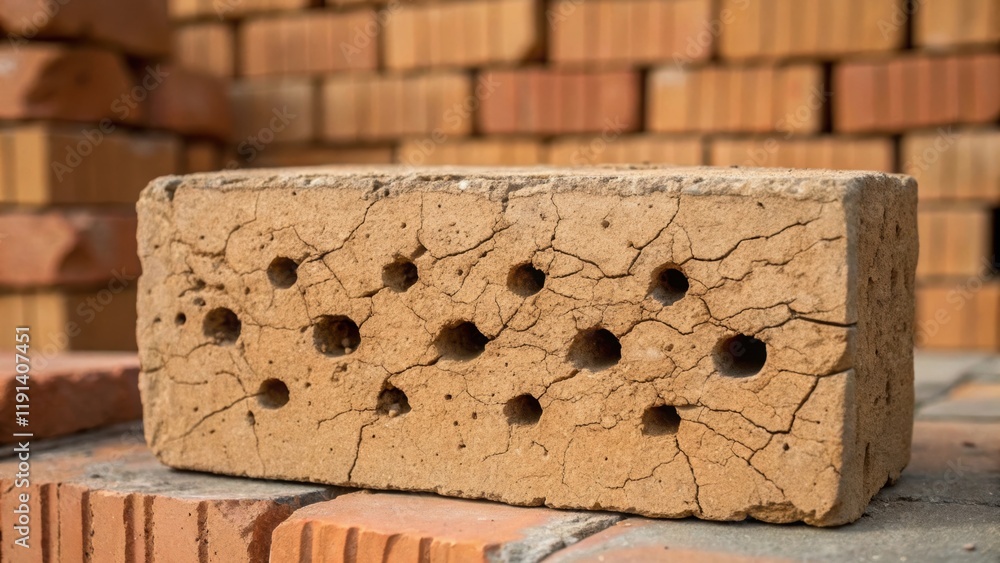 Poster weathered bricks a closeup focusing on a single brick showing its rugged surface that includes small