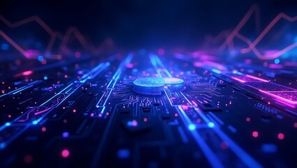 Fototapeta premium Abstract blue and purple futuristic gaming background. Generative Ai.