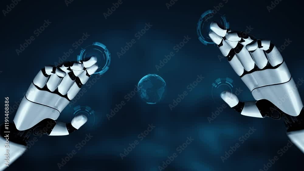 Poster futuristic robot artificial intelligence enlightening ai technology development and machine learning