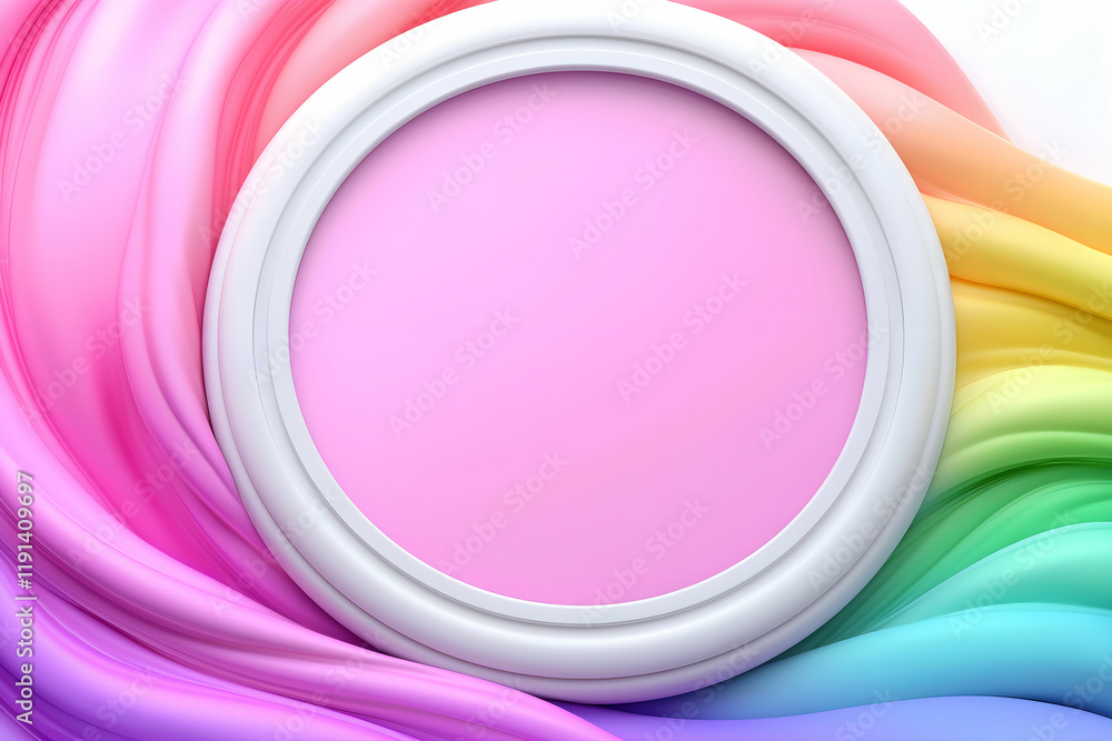 Poster colorful swirls with empty round frame for creative art or design use
