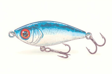 Illustrated Fishing Lure with Silver and Blue Color Scheme for Anglers