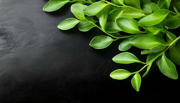 Lush green leaves on dark background, perfect for nature-themed designs or eco-friendly branding - Powered by Adobe