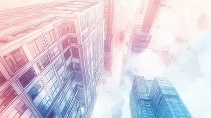 Obraz premium Cityscape, aerial view, buildings, clouds, sunrise, urban, development, business, growth, investment