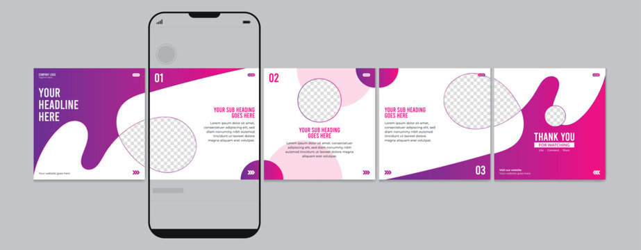 Business carousel post template for advertising, Set of carousel post for Instagram and LinkedIn, Editable social media carousel layout, template eps 10.