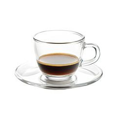 Clear mug coffee espresso saucer isolated on white or transparent background