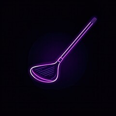 Neon purple golf club icon on black background.