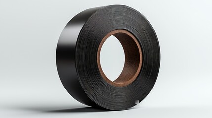A Roll of Black Adhesive Tape on White Background