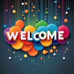 Generated image Vibrant Welcome Banner- Colorful Hanging Circles with Rainbow Letters, Cheerful Greeting