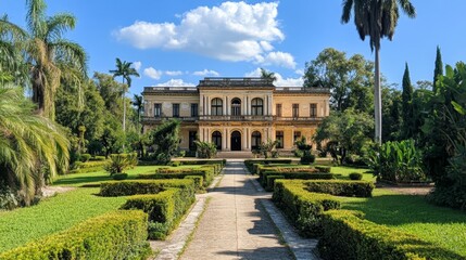 Naklejka premium Grand Mansion in a Tropical Garden