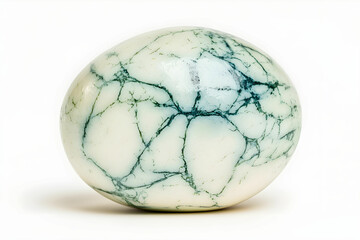 Decorative Egg with Unique Blue and White Cracked Pattern on White Background