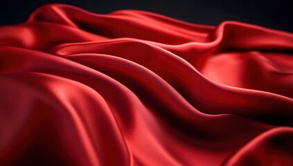 Obraz premium Red silk fabric, flowing in the wind, black background, close-up shot, elegant style