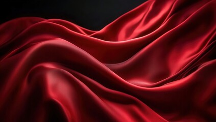 Obraz premium Red silk fabric, flowing in the wind, black background, close-up shot, elegant style