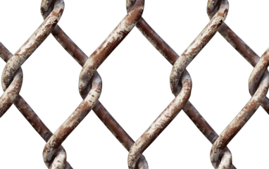 Chain link fence with realistic wire mesh pattern isolated on white or transparent background