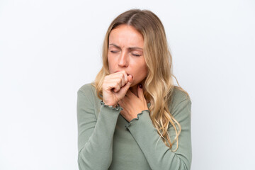 Young Russian woman isolated on white background coughing a lot