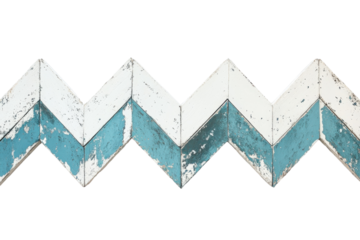 Vintage chevron pattern with distressed blue and white wooden panels arranged in a zigzag design for interior decor