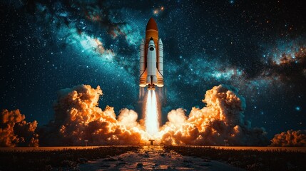 Fototapeta premium Space Shuttle Launch: A Majestic Ascent into the Cosmos