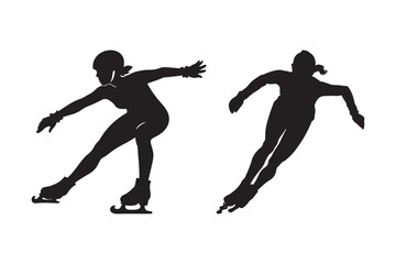 Silhouette of Female Speed Skaters in Action