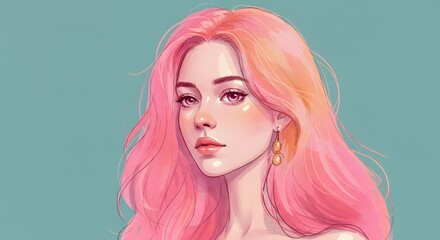 Vibrant modern portrait of a young woman with pink hair and expressive features symbolizing confidence, individuality, and artistic beauty