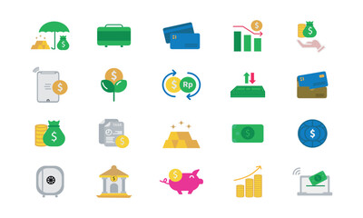 flat design icons of science, biology, chemistry, physics, currency, finance and geophysics for business purposes