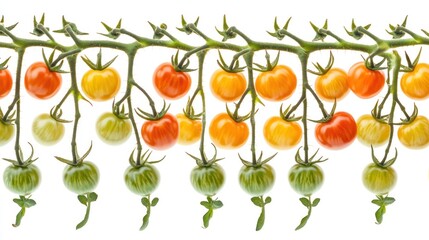 Fototapeta premium Colorful cherry tomatoes vine, isolated, studio, food, seamless