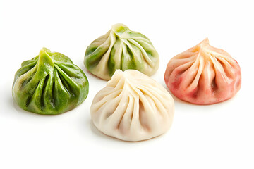 Obraz premium Colorful Dumplings with Different Fillings on White Background