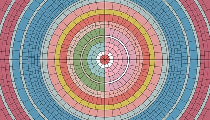 Circular mosaic background with colorful concentric circles, balanced rhythmic pattern