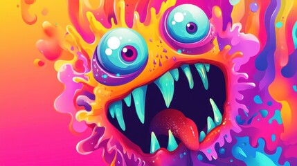 Obraz premium Colorful Abstract Monster With Big Eyes And Sharp Teeth