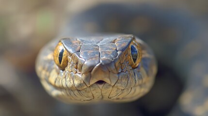 Fototapeta premium Snake head close-up, wild nature, reptile eyes, ground background, wildlife photography