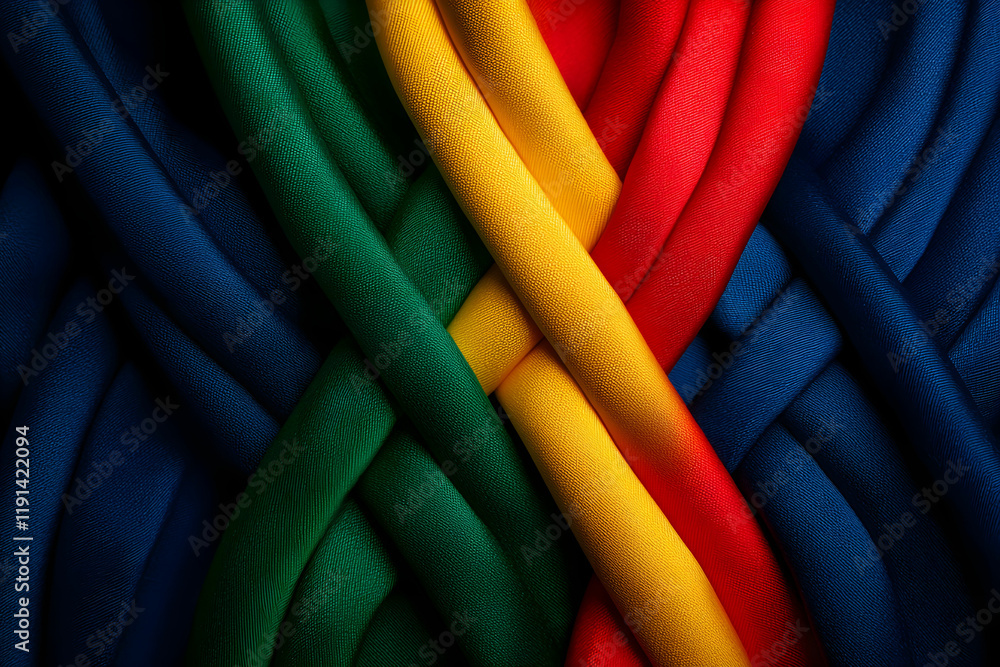 Poster colorful textile strands intertwined in a captivating abstract pattern