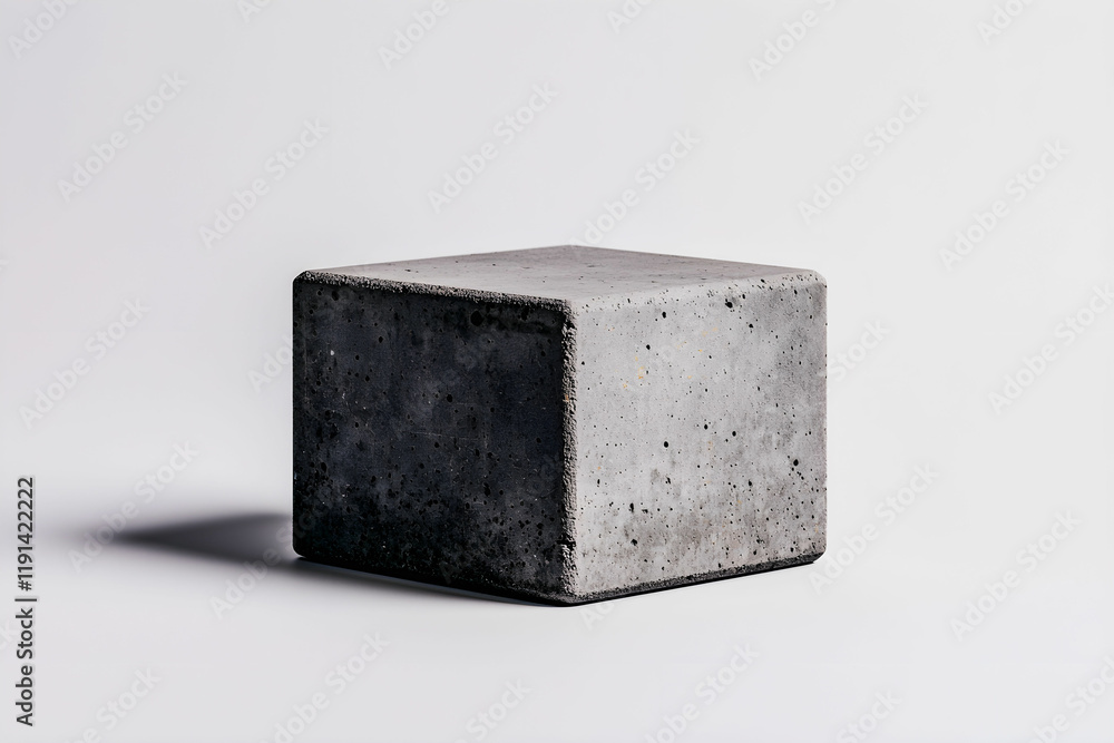 Poster concrete cube on neutral background with soft lighting and shadows