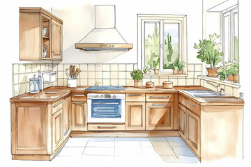 Cozy and Stylish Kitchen Interior with Wooden Cabinets and Natural Light