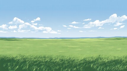 Fototapeta premium Serene Grassland Under a Summer Sky