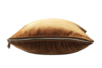 Soft brown cushion with zipper detail placed on a neutral surface ideal for home decor and comfort