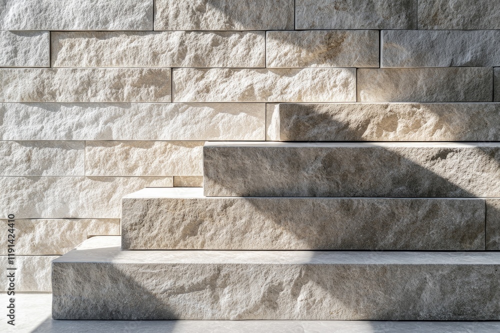 Poster textured stone staircase with dramatic shadows creating depth an