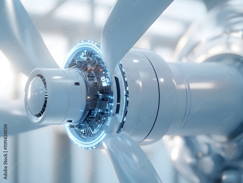 Poster a close-up view of a high-tech turbine engine displaying intricate details of the rotor and modern d