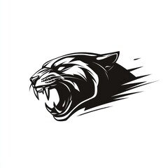 Obraz premium Roaring panther head, motion blur, white background, vector illustration, logo design