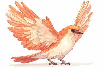 Colorful Bird with Spread Wings Illustrated in Bright Orange and White Tones