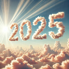 2025 new year written with clouds