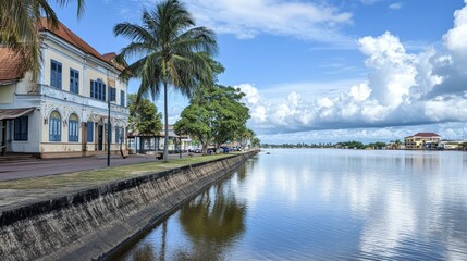 Fototapeta premium Charming Colonial Architecture by the River